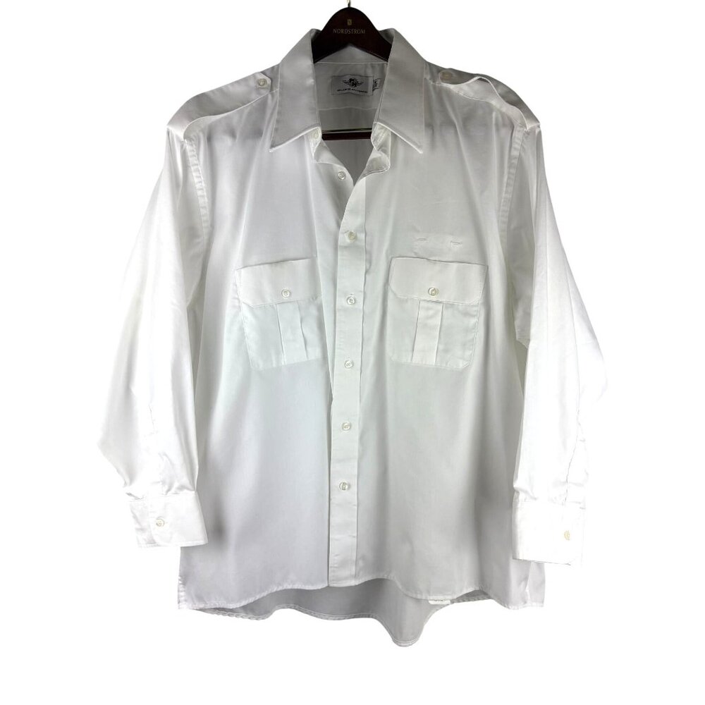 Flying Pilot Aviator MH Long Sleeve White Button down shirt, Men's 19, 32/33,